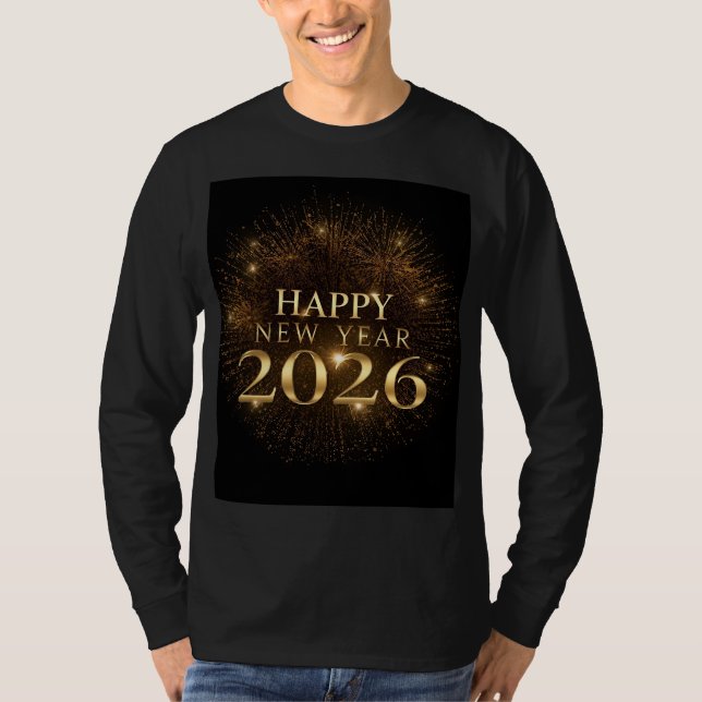 Camiseta black gold happy new year long sleeve shirt (Anverso)