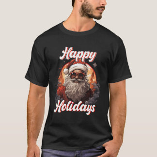 Camiseta Black Happy Holidays African American Santa Black