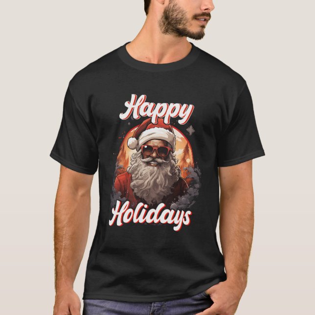 Camiseta Black Happy Holidays African American Santa Black (Anverso)