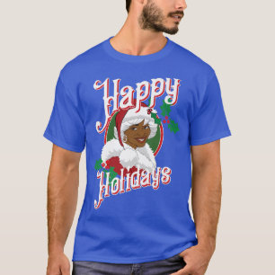 Camiseta Black Happy Holidays African American Santa Mrs Cl