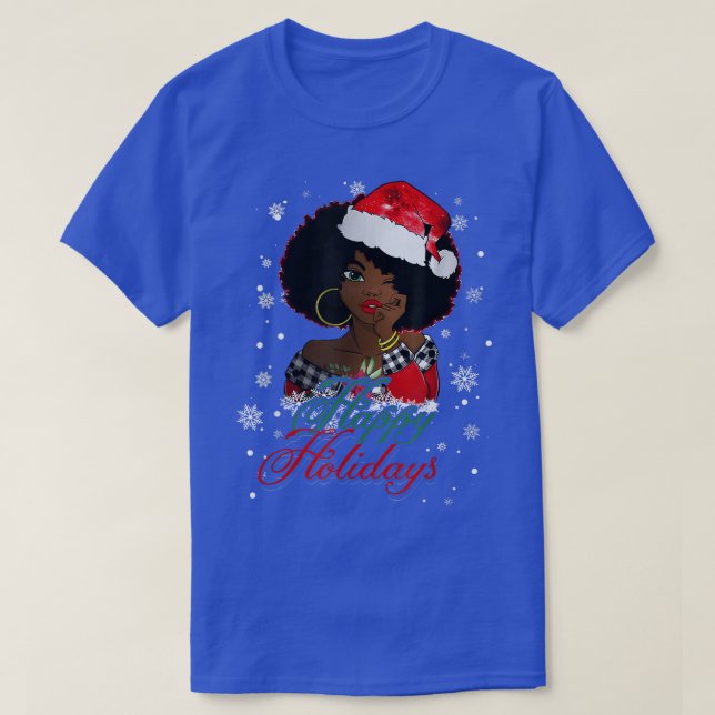 Camiseta Black Happy Holidays African American Santa Mrs Cl (Diseño del anverso)