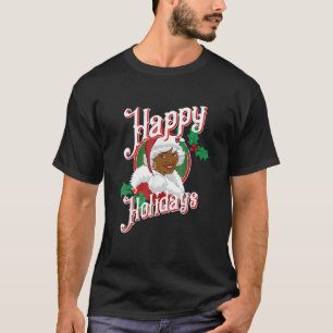 Camiseta Black Happy Holidays African American Santa Mrs Cl