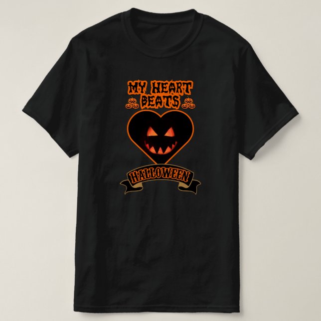 Camiseta Black Heart Halloween Mal Calabaza Face Spooky Vib (Diseño del anverso)