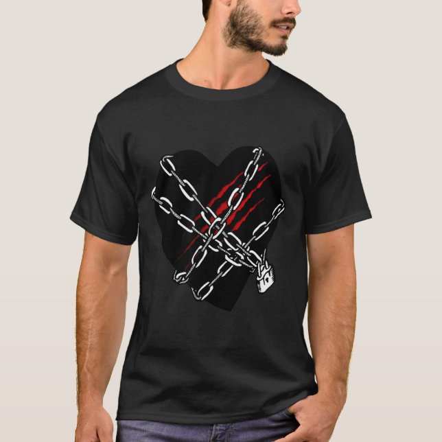 Camiseta Black Heart Red Chains Cool Gothic Valentine's Day (Anverso)