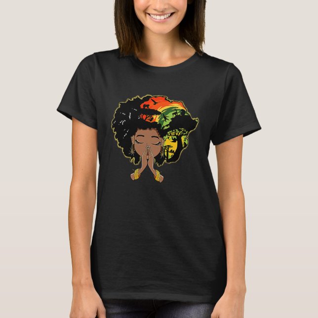 Camiseta Black History Afro Woman Praying God Melanin Queen (Anverso)