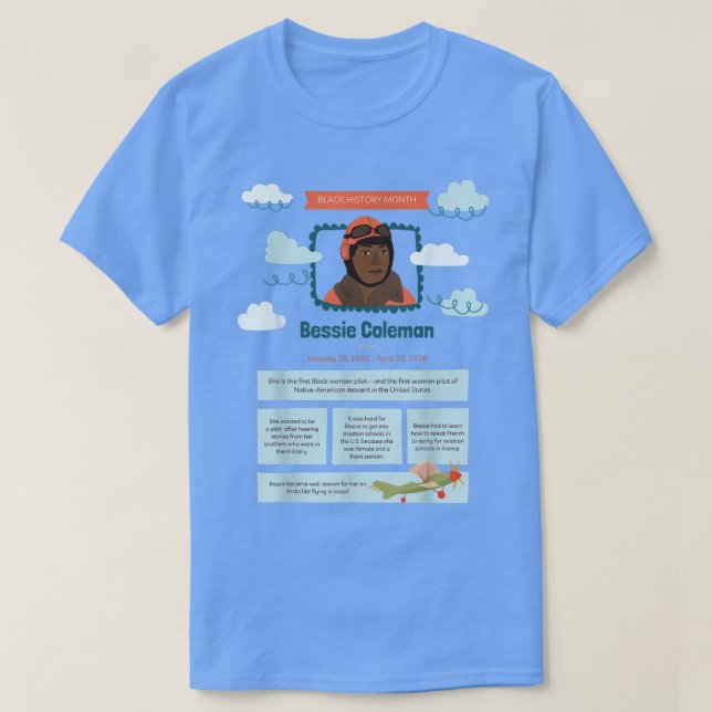 Camiseta Black History Month Bessie Coleman Pilot  (Diseño del anverso)