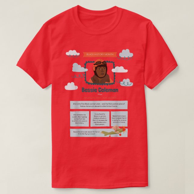 Camiseta Black History Month Bessie Coleman Pilot  (Diseño del anverso)