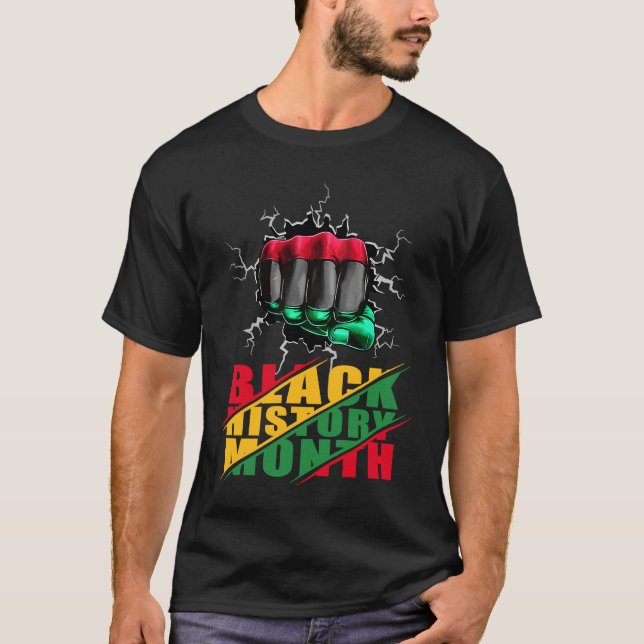 Camiseta Black History Month BHM Afro Pride Hand Fist Black (Anverso)