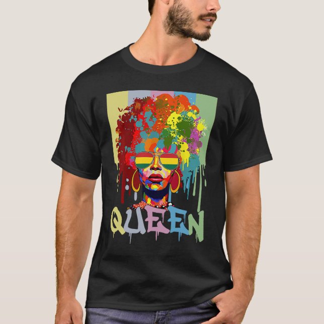 Camiseta Black History Queen BHM Melanin Skin Pride Afro Gi (Anverso)