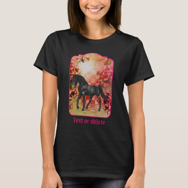 Camiseta Black Horse Flowers Fantasy Art Personalized (Anverso)
