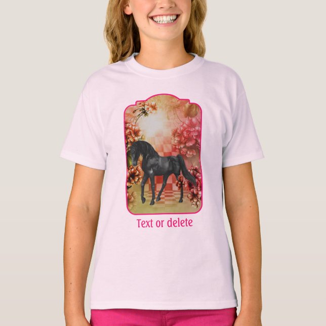 Camiseta Black Horse Flowers Fantasy Art Personalized (Anverso)