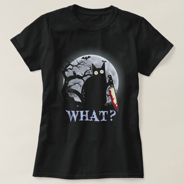 Camiseta Black Killer Cat Costueen Halloween con Knife T-Sh (Diseño del anverso)