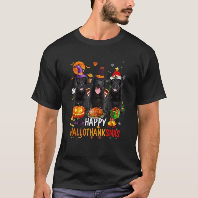 Camiseta Black Lab Dog Halloween Merry Christmas Happy Hall (Anverso)