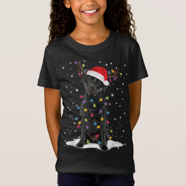 Camiseta Black Lab Labrador Árbol de Navidad Luz Pajama Per (Anverso)