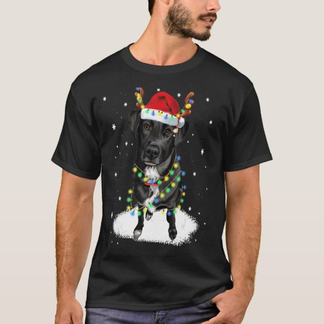 Camiseta Black Lab Labrador Árbol de Navidad Luz Pajama Per (Anverso)