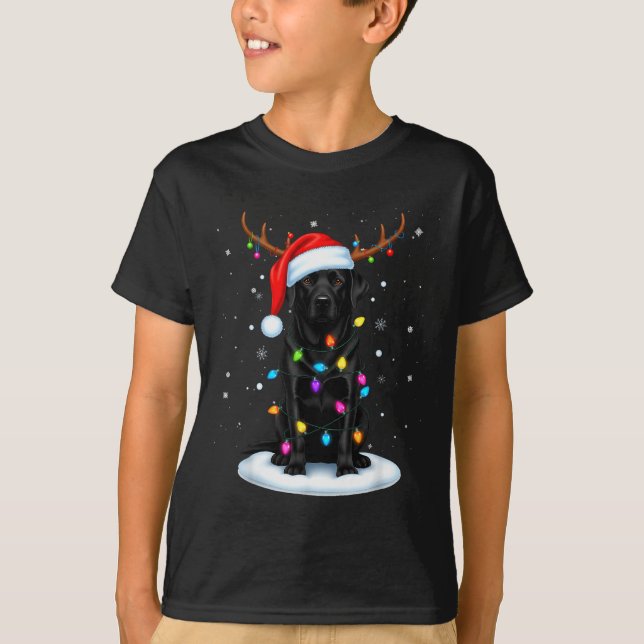 Camiseta Black Lab Labrador Christmas Dog Reindeer Lights P (Anverso)