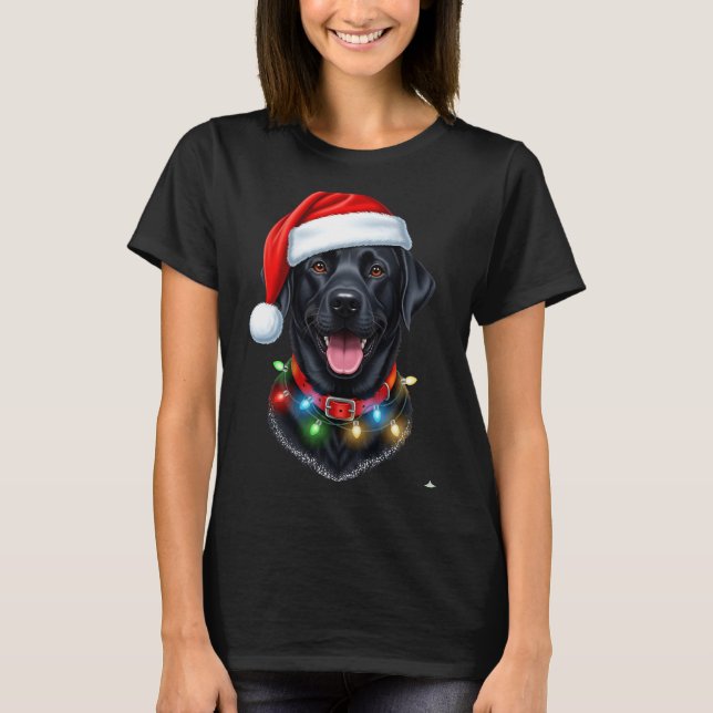 Camiseta Black Lab Labrador Christmas Dog Santa Hat Light P (Anverso)