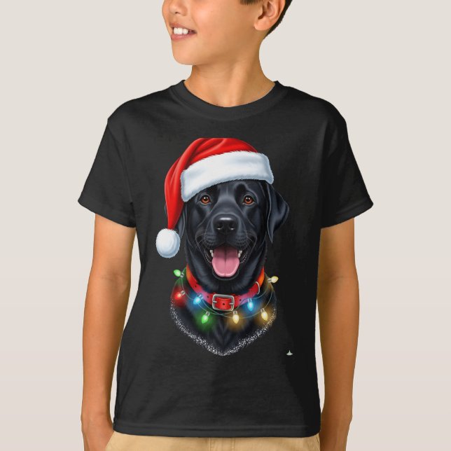 Camiseta Black Lab Labrador Christmas Dog Santa Hat Light P (Anverso)