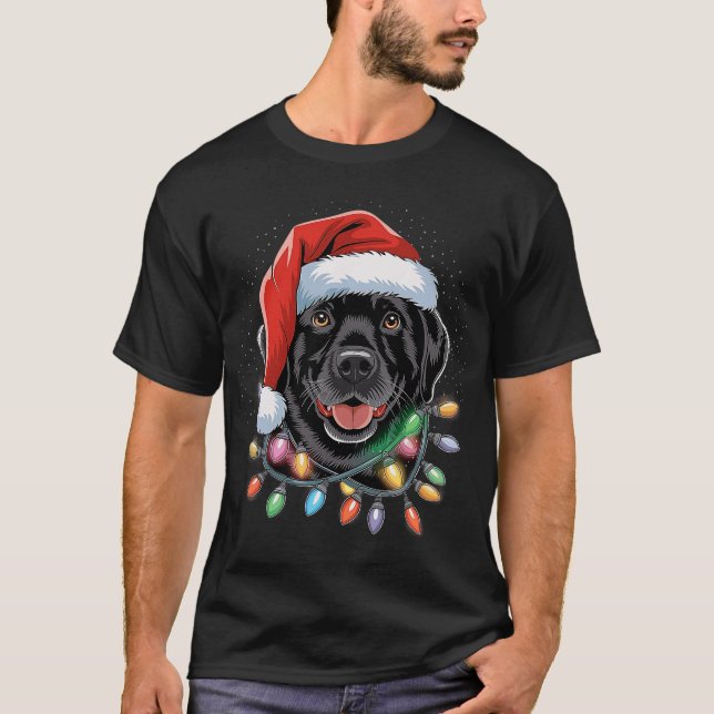Camiseta Black Lab Labrador Christmas Tree Light Pajama Dog (Anverso)
