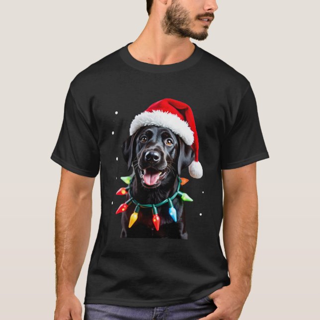 Camiseta Black Lab Labrador Christmas Tree Light Pajama Dog (Anverso)