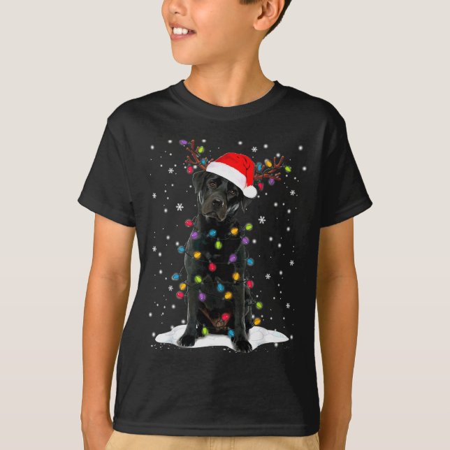 Camiseta Black Lab Labrador Christmas Tree Light Pajama Dog (Anverso)