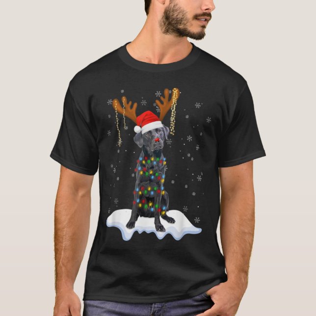 Camiseta Black Lab Labrador Christmas Tree Light Pajama Dog (Anverso)