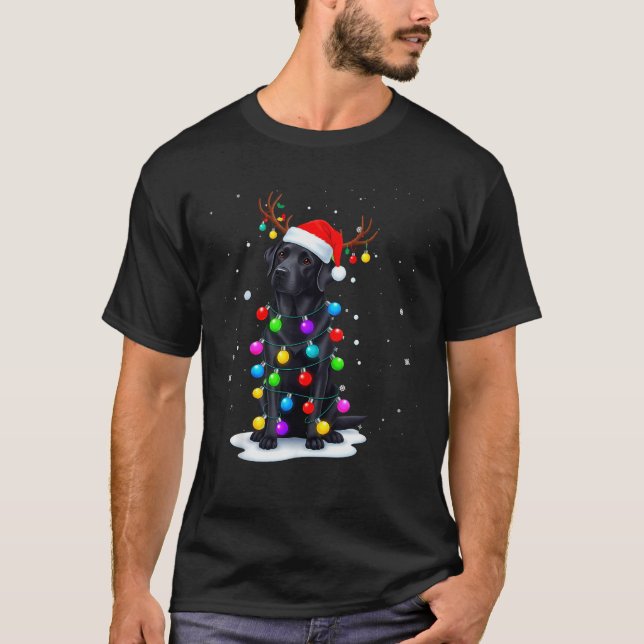 Camiseta Black Lab Labrador Dog Funny Christmas Lights Rein (Anverso)
