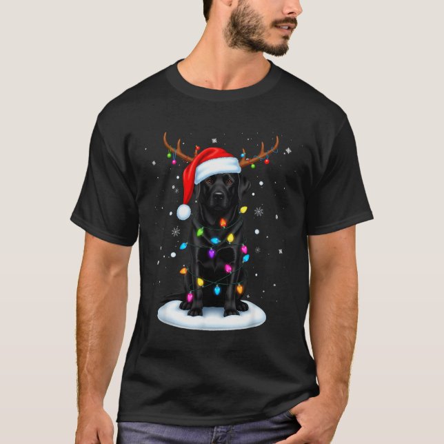 Camiseta Black Lab Labrador Perro de Navidad Reno Luces P (Anverso)