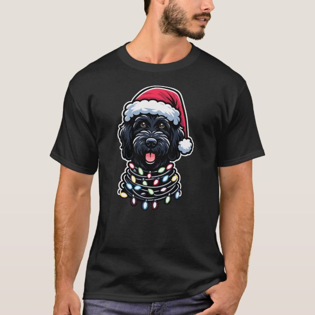 Camiseta Black Labradoodle Christmas Tree Lights Black Dood (Anverso)