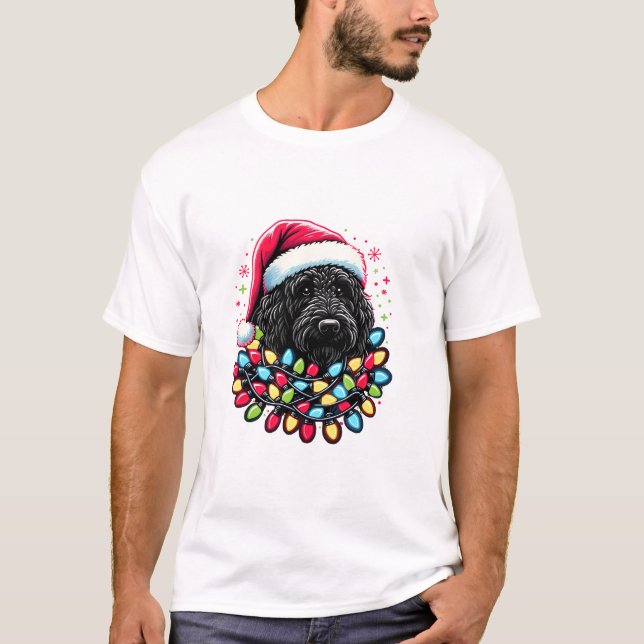 Camiseta Black Labradoodle Christmas Tree Xmas Lights Doodl (Anverso)
