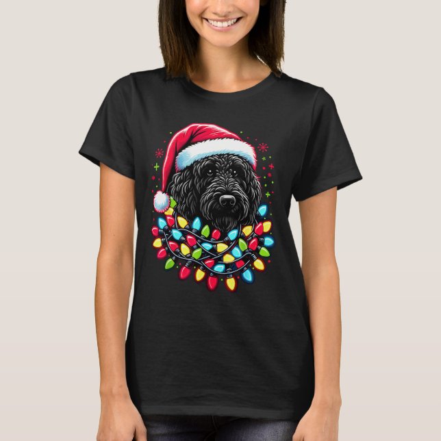 Camiseta Black Labradoodle Christmas Tree Xmas Lights Doodl (Anverso)