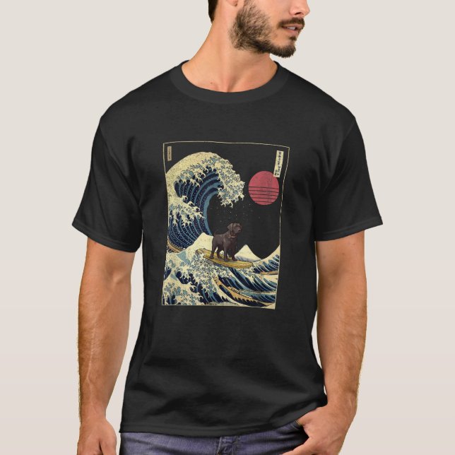 Camiseta Black Labrador Japanese Kanagawa Wave Funny Surf D (Anverso)