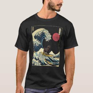 Camiseta Black Labrador Japonés Kanagawa Wave Funny Surf D