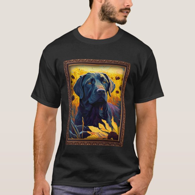 Camiseta Black Labrador Painting Sunflower Flower Mom Women (Anverso)