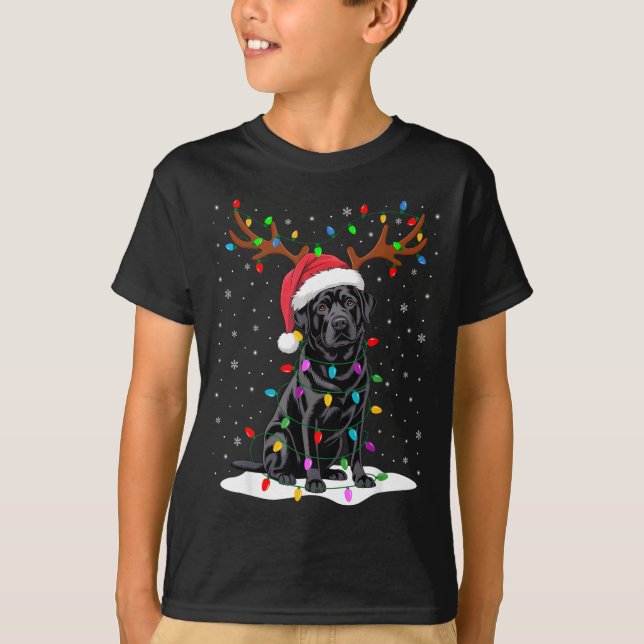 Camiseta Black Labrador Santa Hat Reindeer Tree Lights Chri (Anverso)
