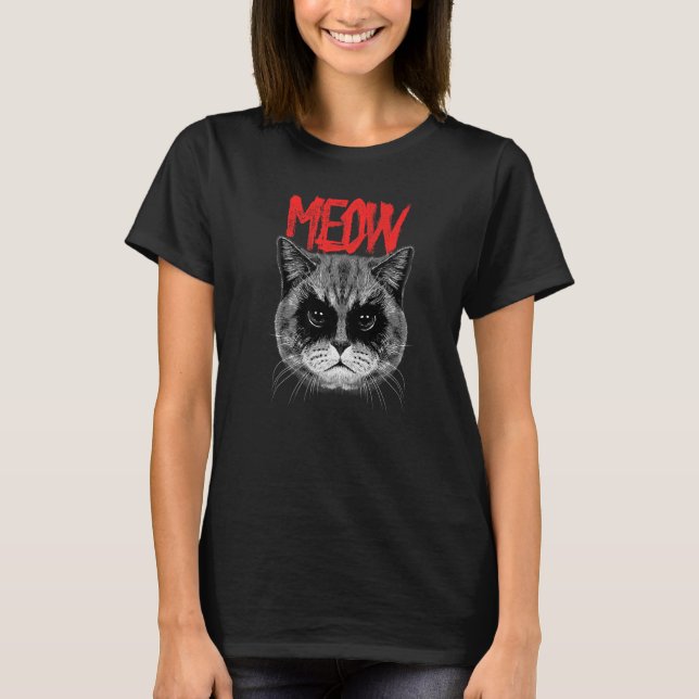Camiseta Black Metalizado Cat Corpse Paint Meow Metalhead M (Anverso)