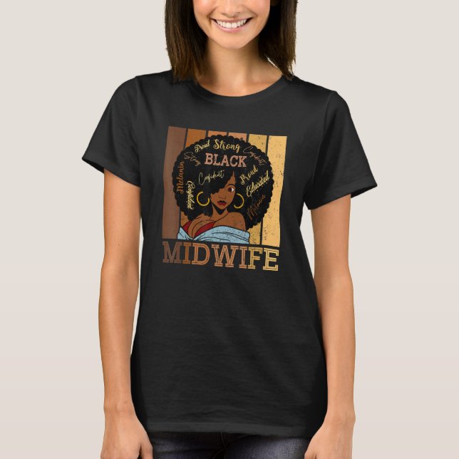 Camiseta Black Midwife Strong Afro African American Women (Anverso)
