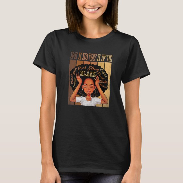 Camiseta Black Midwife Strong Afro African American Women P (Anverso)