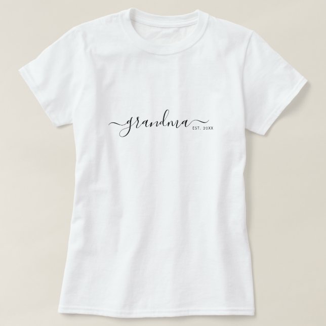 Camiseta Black Modern Script Established Grandma (Diseño del anverso)