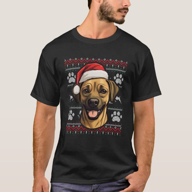 Camiseta Black Mouth Cur Santa Hat Navidades Divertida Perr (Anverso)