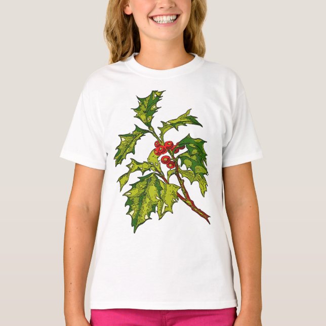 Camiseta Black Outline Art Of Christmas Holly Cut Out (Anverso)