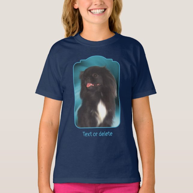 Camiseta Black Pekingese Blue Swirls Dog Art  (Anverso)