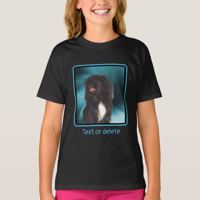 Camiseta Black Pekingese Blue Swirls Dog Art Personalizado (Anverso)