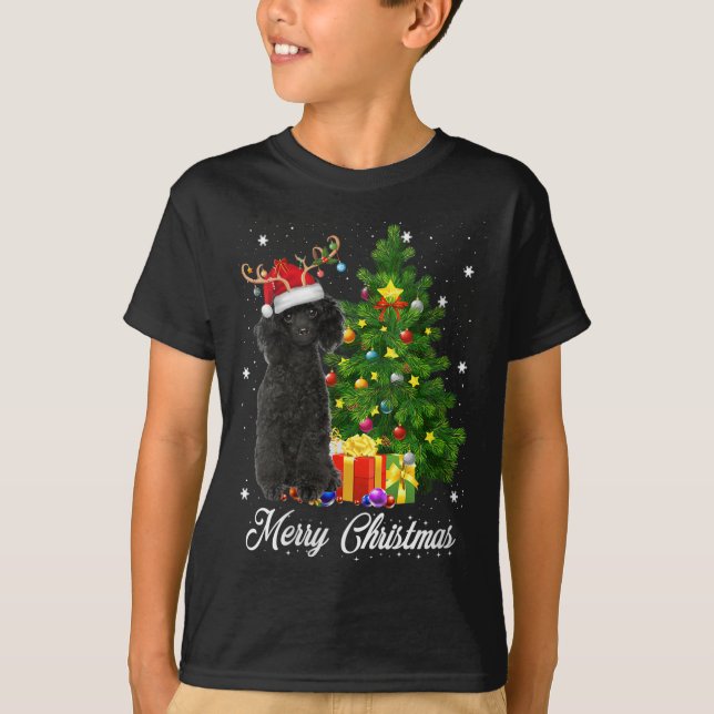 Camiseta Black Poodle Santa Christmas Tree Encende Navidad  (Anverso)