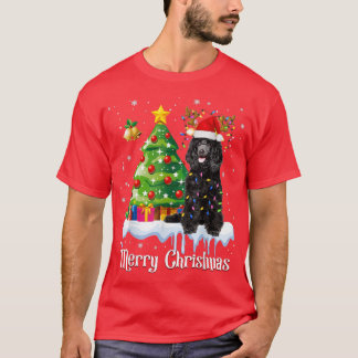 Camiseta Black Poodle Santa Christmas Tree enciende a Perro