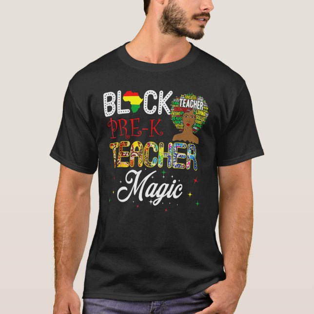Camiseta Black Pre-K Teacher Magic Black History Month (Anverso)