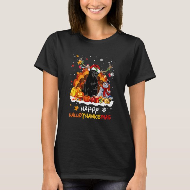 Camiseta Black Pug Happy Hallothanksmas (Anverso)