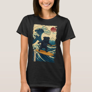 Camiseta Black Pug Japonés Kanagawa Wave Surfing Japan Mom