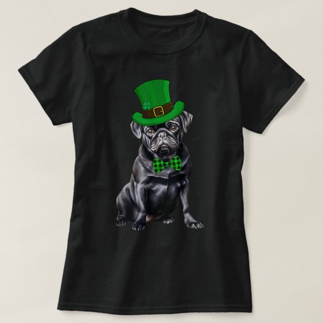 Camiseta Black Pug Patricks Day Gorra Funny St Patricks Day (Diseño del anverso)