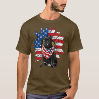 Camiseta Black Pug Sunflower American Flag Independence Day